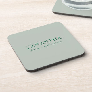 Minimalist Sage Green Name Inspirational Quote Beverage Coaster