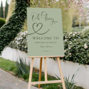 Minimalist Sage Green Oh Boy Baby Shower Welcome Foam Board