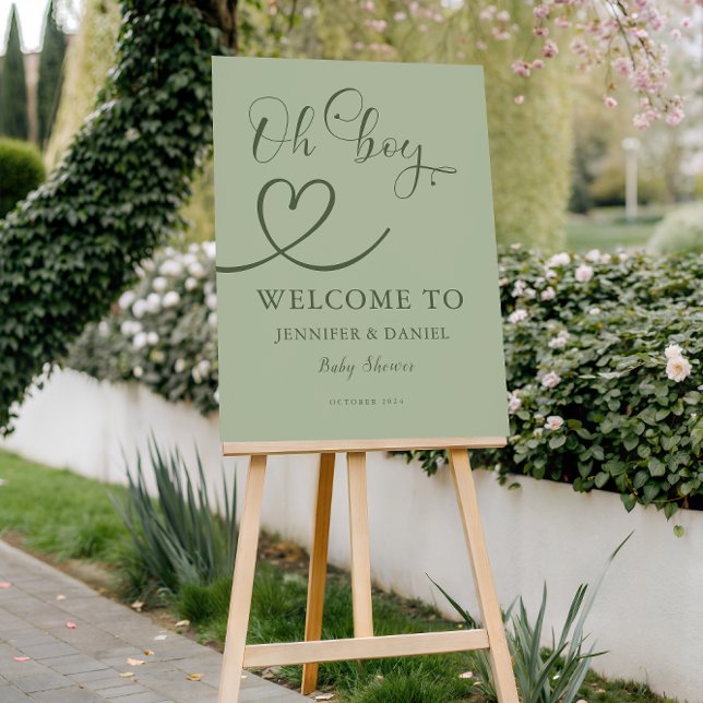 Minimalist Sage Green Oh Boy Baby Shower Welcome Foam Board (Creator Uploaded)