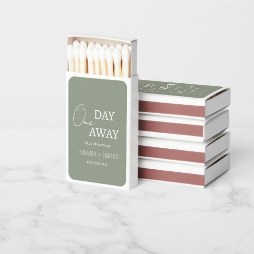 Minimalist Sage Green One Day Away Wedding Favors Matchboxes