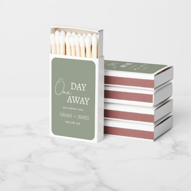 Minimalist Sage Green One Day Away Wedding Favors Matchboxes (Stacked)