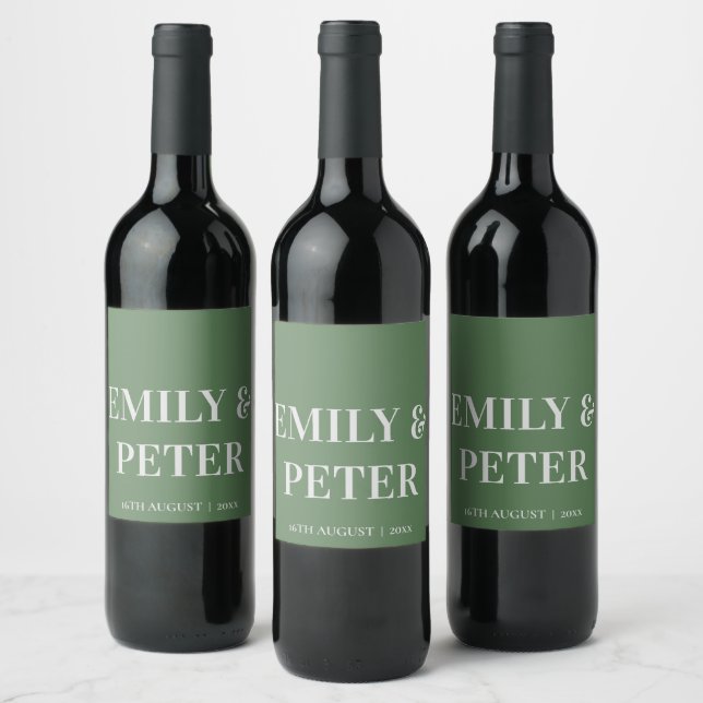 Minimalist Sage Green Personalized Wedding Wine Label (Bottles)