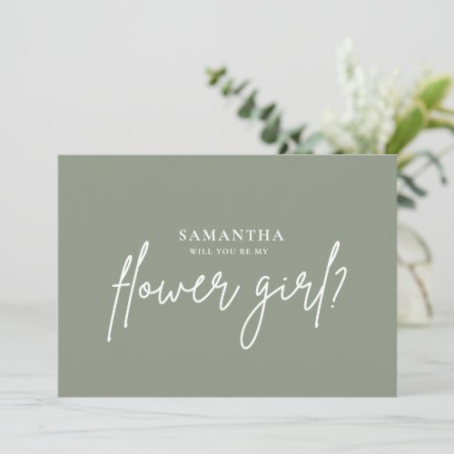 Minimalist Sage Green Photo Flower Girl Proposal Invitation