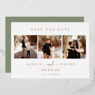 Minimalist Sage Green Photo Save The Date Foil Invitation