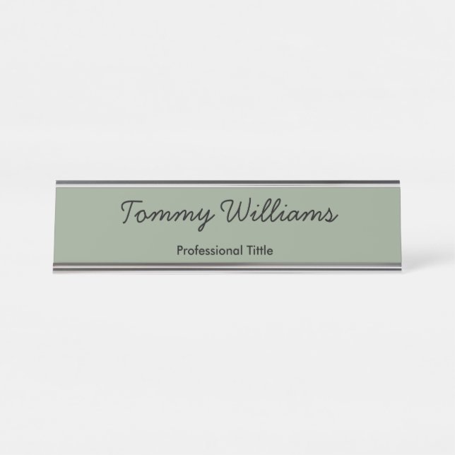 Minimalist Sage Green Professional Simple Desk Name Plate (Front)