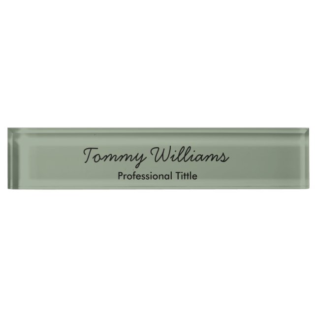 Minimalist Sage Green Professional Simple Desk Name Plate (Front)