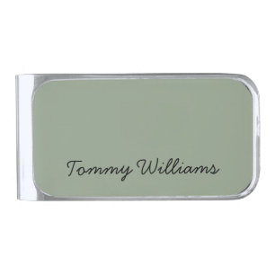 Minimalist Sage Green Professional Simple Silver Finish Money Clip