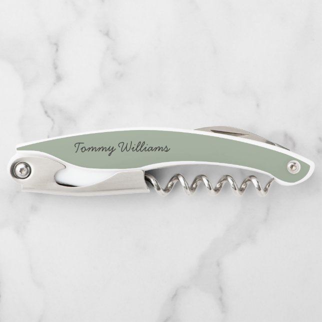Minimalist Sage Green Professional Simple Waiter's Corkscrew (Front)