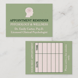 Minimalist Sage Green Psychologist Appointment Card