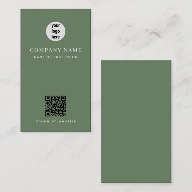 Minimalist Sage Green QR Code  Business Card (Front/Back)