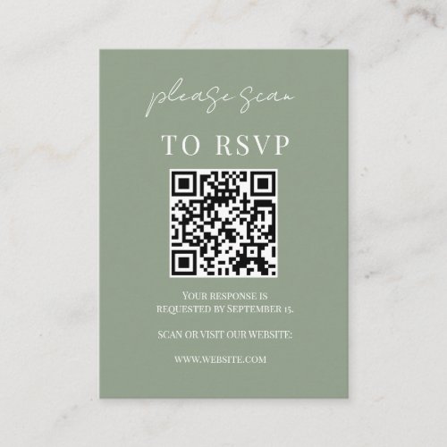 Minimalist Sage Green QR Code Wedding RSVP Enclosure Card