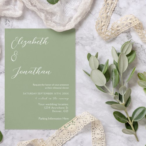 Minimalist Sage Green Rehearsal Dinner Invitation