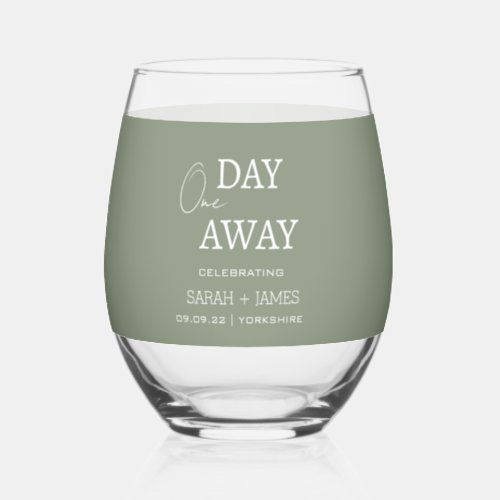 Minimalist Sage Green Rehearsal Dinner Wedding  Stemless Wine Glass