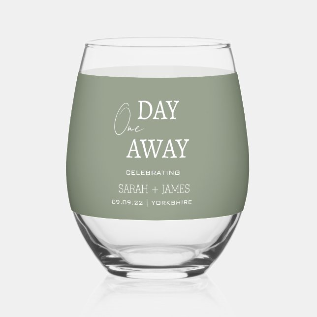 Minimalist Sage Green Rehearsal Dinner Wedding  Stemless Wine Glass (Front)
