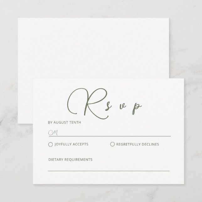 Minimalist Sage Green RSVP Card (Front/Back)