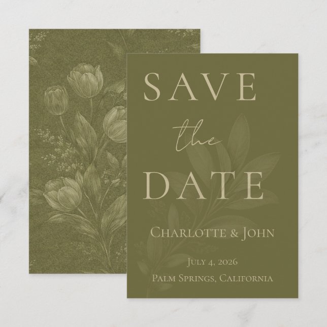 Minimalist Sage Green Save the Date Card (Front/Back)