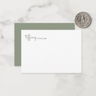 Minimalist Sage Green Script Modern Chic Custom Note Card