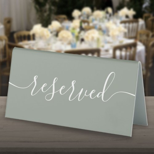 Minimalist Sage Green Script Reserved Table Tent Sign