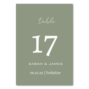 Minimalist Sage Green Script Wedding Custom Table Number