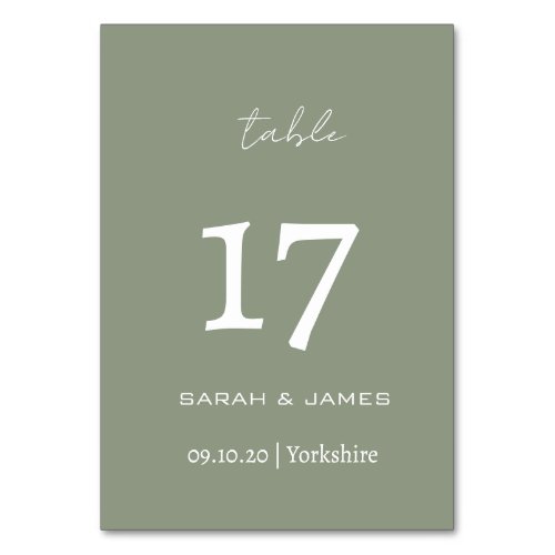 Minimalist Sage Green Script Wedding Custom  Table Number