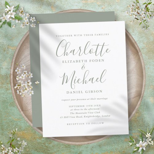 Minimalist Sage Green Script Wedding Invitation