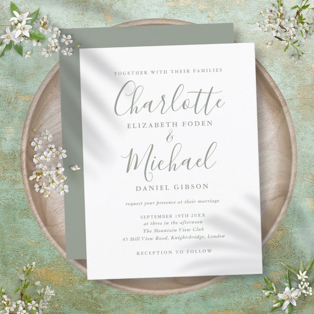 Minimalist Sage Green Script Wedding Invitation (Minimalist Sage Green Script Wedding Invitation)