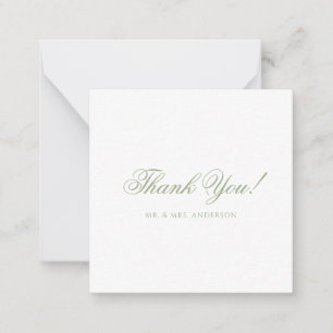Minimalist Sage Green Script Wedding Thank You Note Card