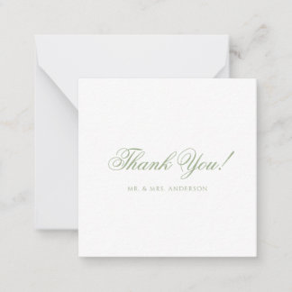 Minimalist Sage Green Script Wedding Thank You Note Card
