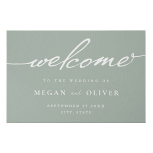 Minimalist Sage Green Script Wedding Welcome Faux Canvas Print