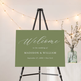 Minimalist Sage Green Script Wedding Welcome Sign