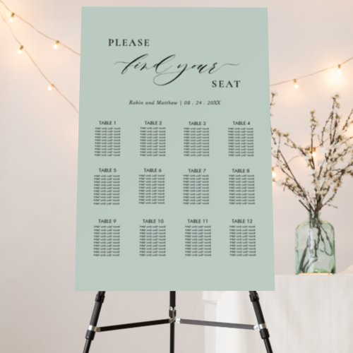 Minimalist Sage Green Seating Chart  Foam Board