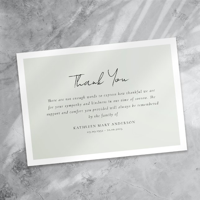 Minimalist Sage Green Sympathy Funeral Thank You Card (Creator Uploaded)