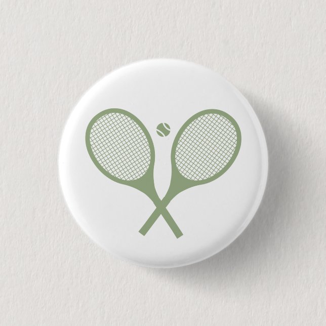Minimalist Sage Green Tennis Racquets Ball     Button (Front)