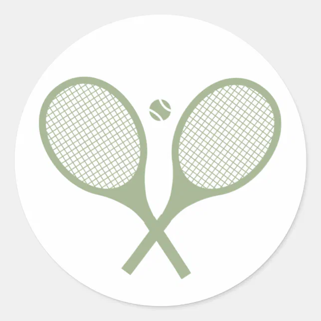 Fun Sticker Racquet Minimalist Sage Green Tennis Racquets Ball Classic Round Sticker | Zazzle