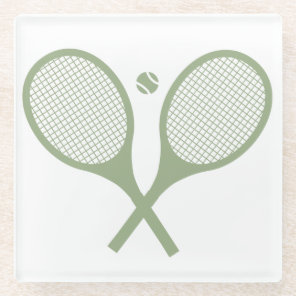 Minimalist Sage Green Tennis Racquets Ball    Glass Coaster