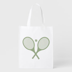 Minimalist Sage Green Tennis Racquets Ball   Grocery Bag