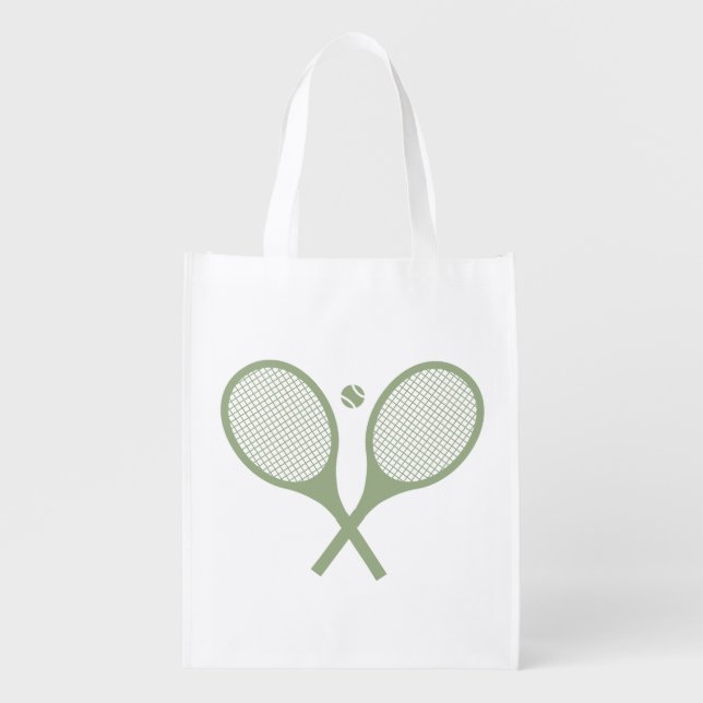 Minimalist Sage Green Tennis Racquets Ball   Grocery Bag (Front)