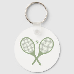 Minimalist Sage Green Tennis Racquets Ball Keychain