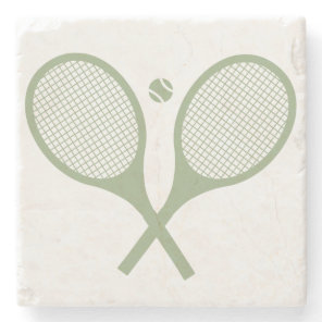 Minimalist Sage Green Tennis Racquets Ball   Stone Coaster