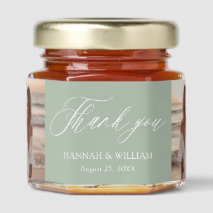 Minimalist Sage Green Thank you Photo Wedding Honey Jar Favors
