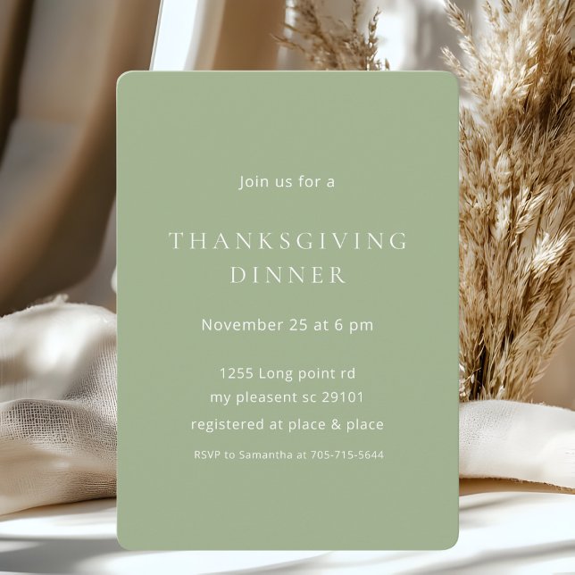 Minimalist Sage Green Thanksgiving Dinner Invitation (Creator Uploaded)