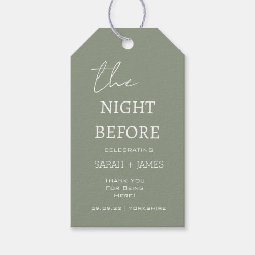 Minimalist Sage Green the Night Before Wedding  Gift Tags