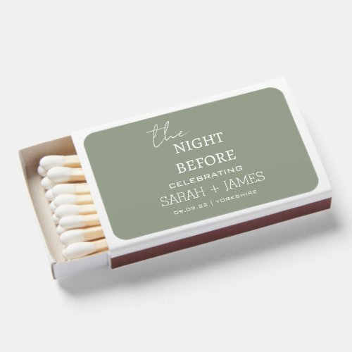 Minimalist Sage Green the Night Before Wedding  Matchboxes