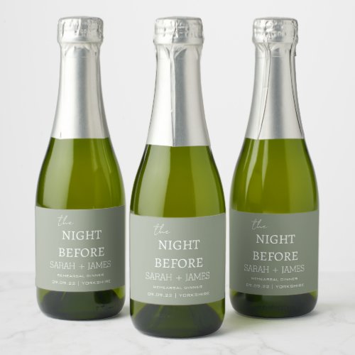 Minimalist Sage Green The Night Before Wedding  Sparkling Wine Label