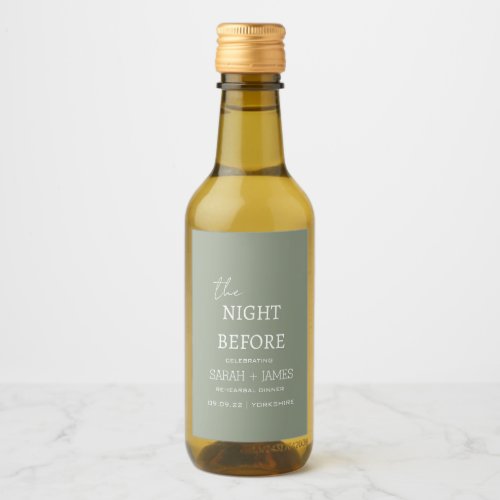 Minimalist Sage Green the Night Before Wedding  Wine Label