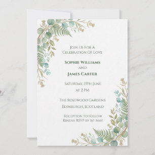 Minimalist Sage Green Thistle Fern Wedding Invitat Invitation