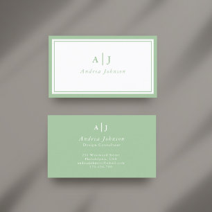 Minimalist Sage Green Two Border Monogram Business Card