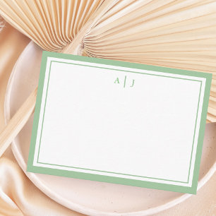Minimalist Sage Green Two Border Monogram Note Card