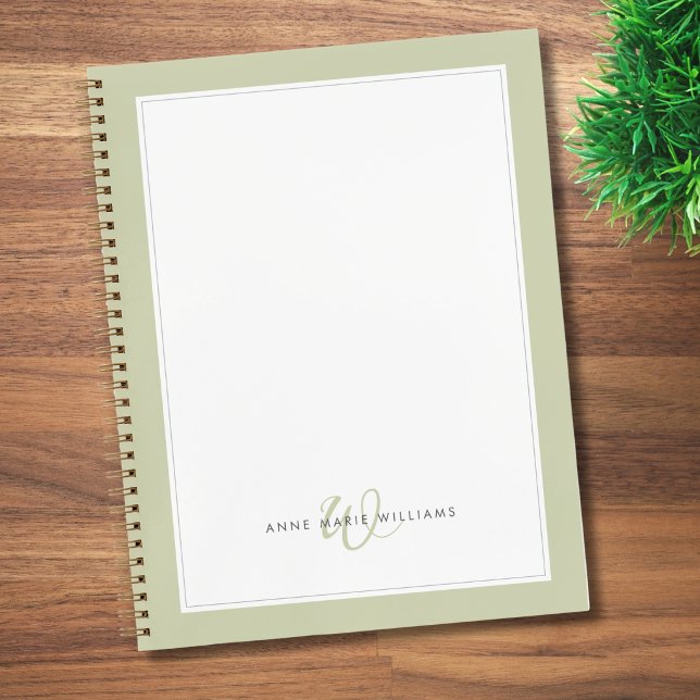 Minimalist Sage Green Two Border Monogram  Notebook (Creator Uploaded)