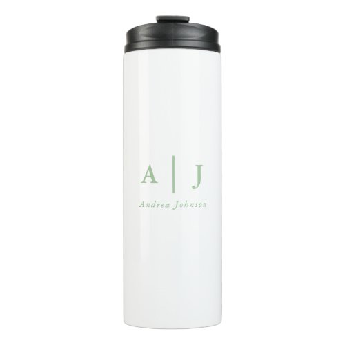 Minimalist Sage Green Two Monogram Name Thermal Tumbler